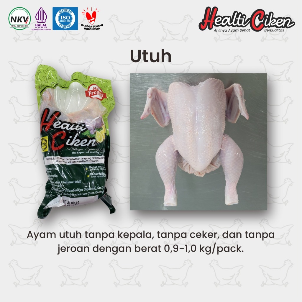 

Ayam Utuh / Ayam Karkas | Ayam + Probiotik & Herbal Produk | Daging Ayam Sehat | Healti Ciken |0.9-1 kg / Pack