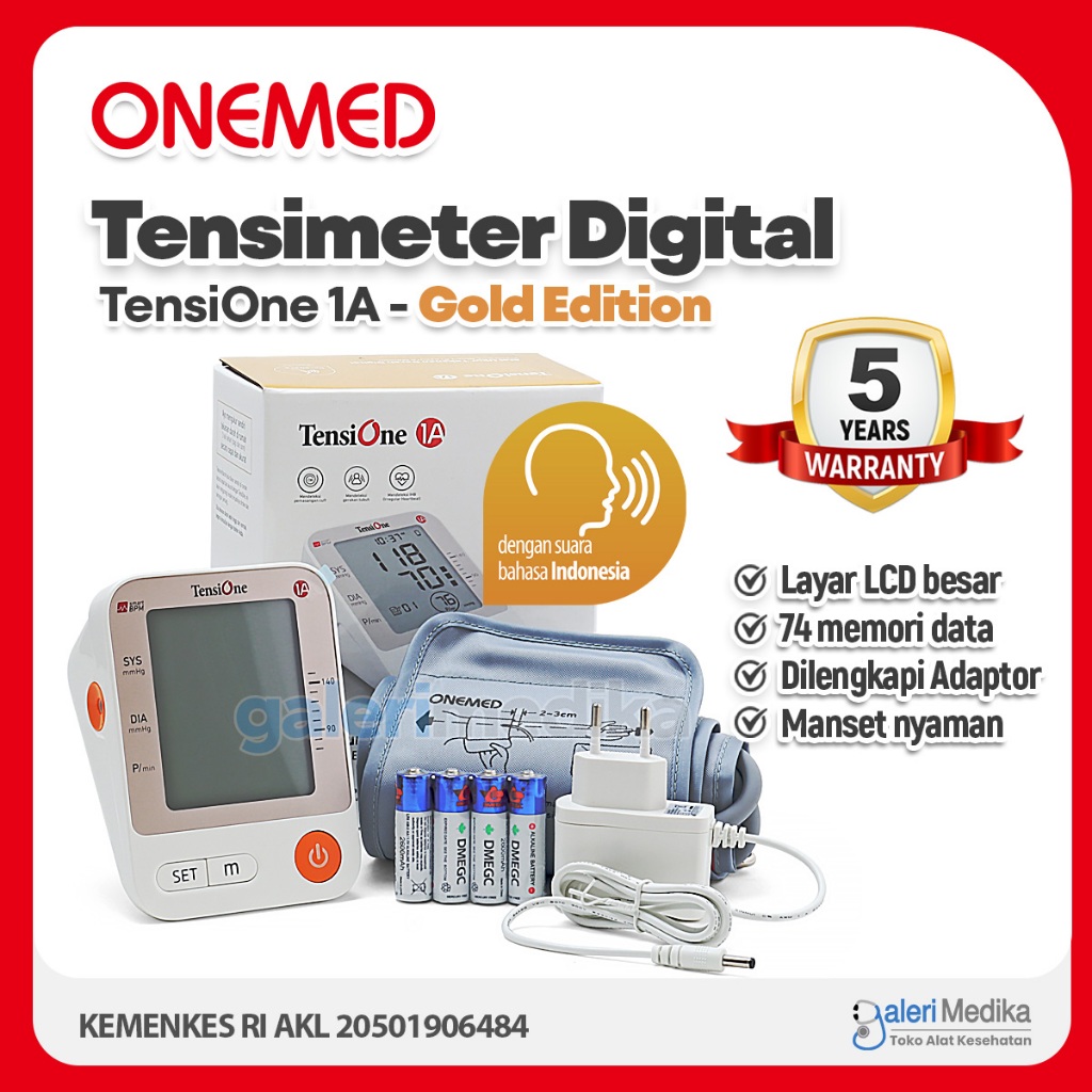 Tensimeter Digital TensiOne 1A Gold Suara + Adaptor /Tensimeter Onemed / Tensione 1A Tensimeter