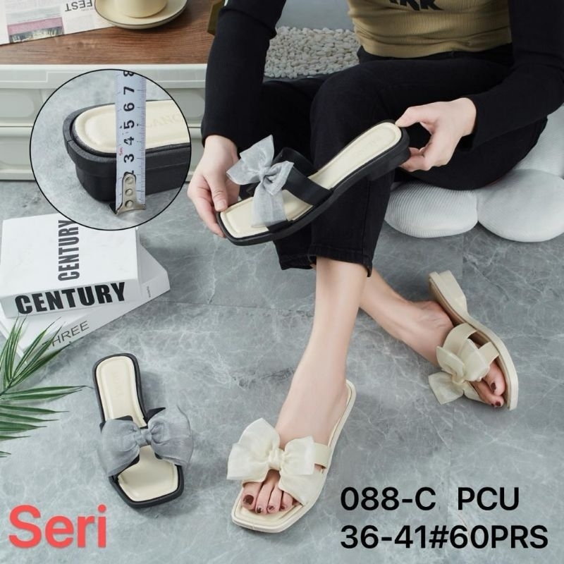 Sandal Jelly Sandal Slop H wanita motif pita Balance 088-C Terbaru