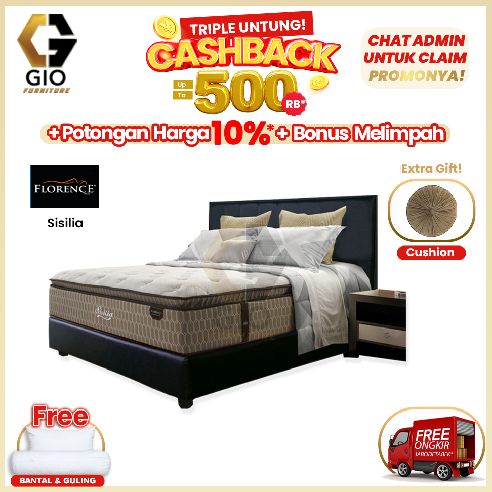 Kasur Florence Sisilia / Florence Springbed Sisilia (Full Set Mattress + Divan + Headboard + Bonus )