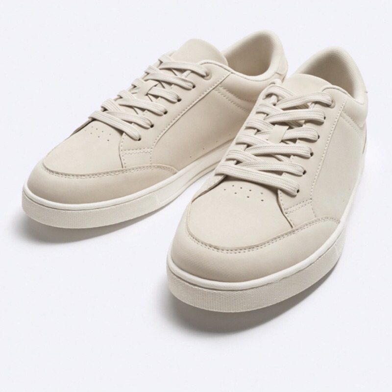 ZARA Men Shoes Sneakers With Topstitching Sepatu Pria Bone White