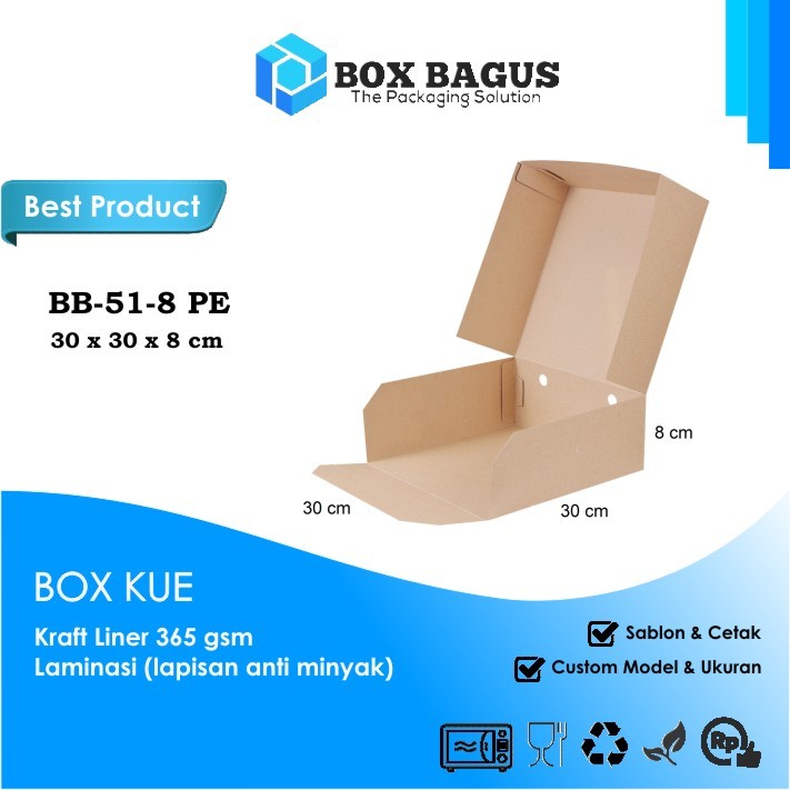 BOX DUS 30x30x8 KRAFT 365 GSM LAMINASI - KOTAK HAMPERS KUE BOLU CHIFFON MARBLE MARMER CAKE PUDDING