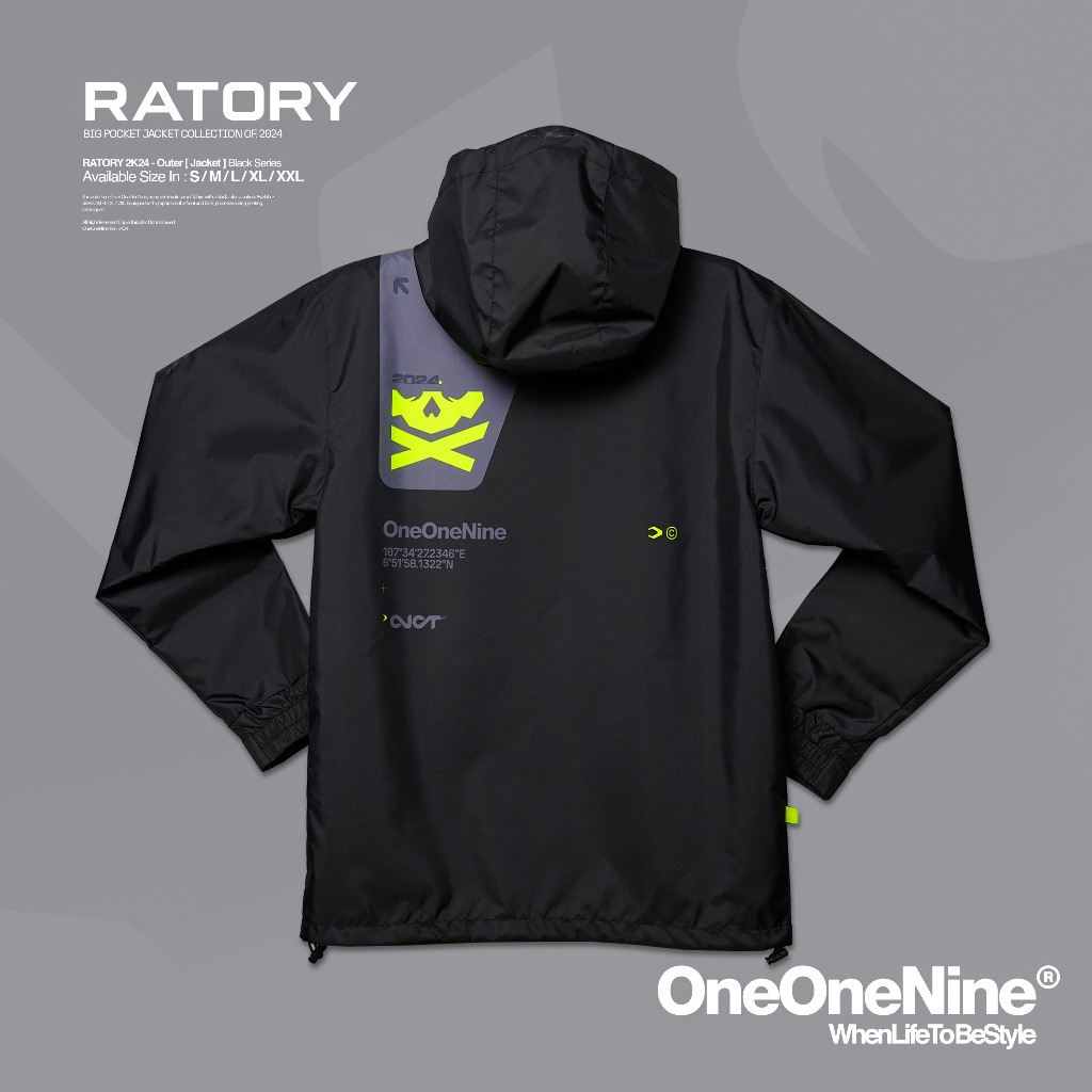 Oneonenine Ksr Jaket Big Pocket Ratory Black - Jaket Motor Sport Polyester Waterproof
