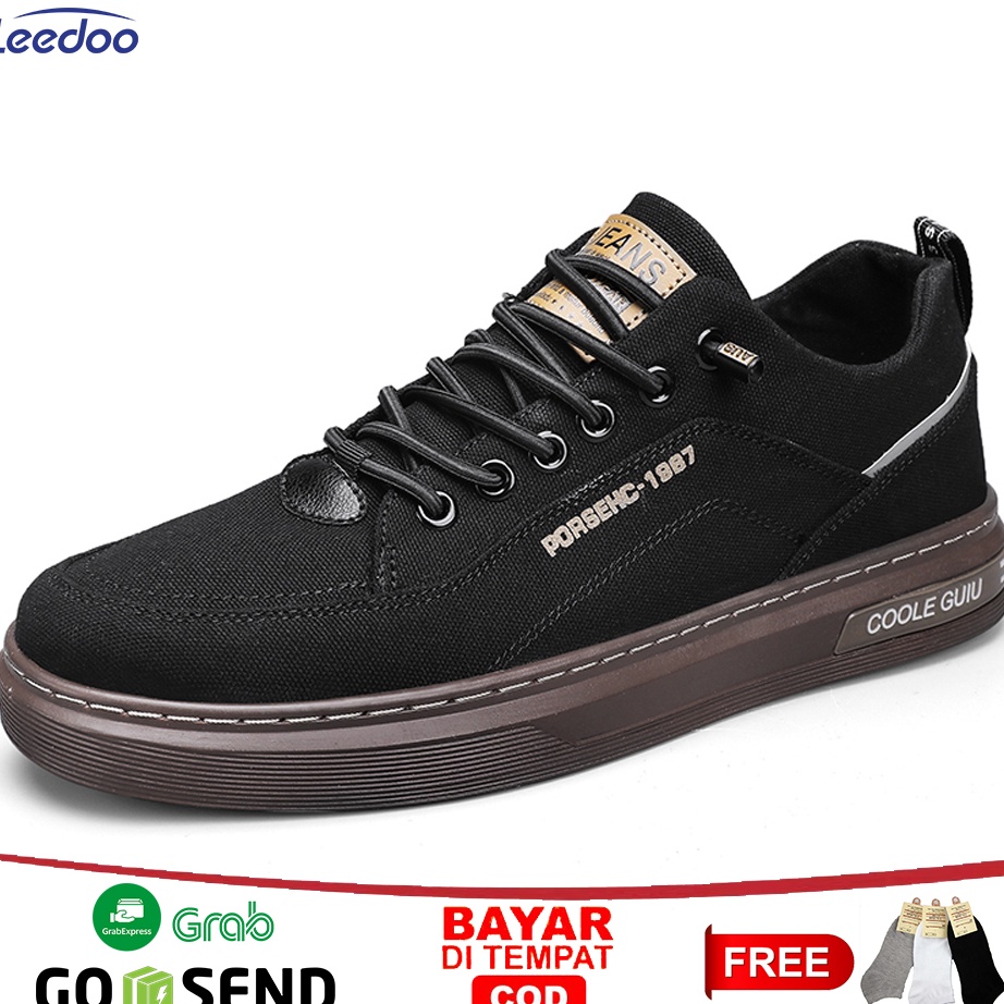 Leedoo Sepatu Pria Sneakers Casual Original Tali Formal Sepatu Sneakers Kekinian Black MC314