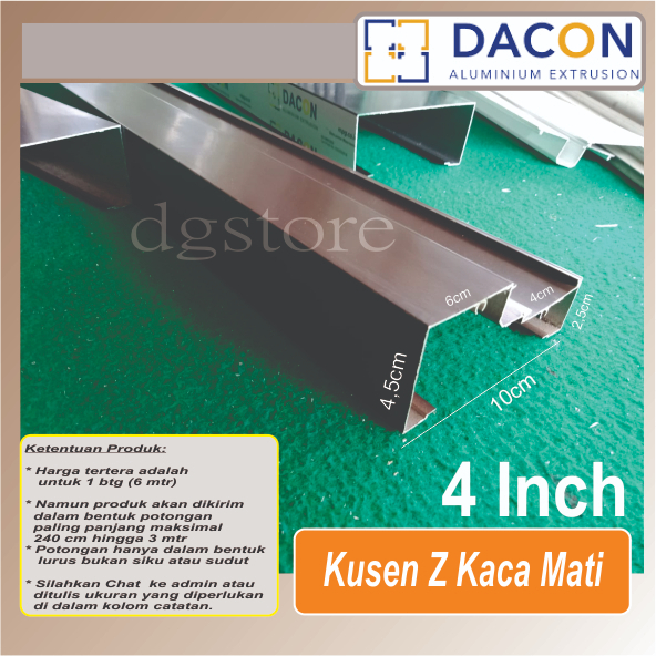 Kusen Z + Penutup atau Ceklokan 4 Inchi Kusen Aluminium untuk Kaca Mati