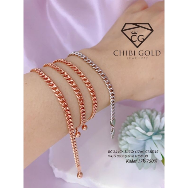 CHIBIGOLD - Gelang tangan emas Cuban kecil emas 750 kadar 17k Gelang tangan Cuban mini - CHIBIGOLD