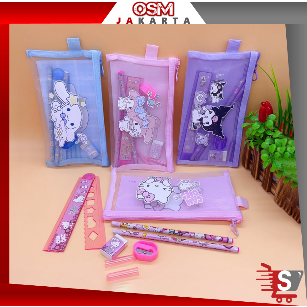 

OSM JKT S6150 Set Alat Tulis 7 in 1 / Pouch Set Alat Tulis Ziplock / Paket Alat Tulis Motif Sanrio / Tempat Pensil Karakter Lucu