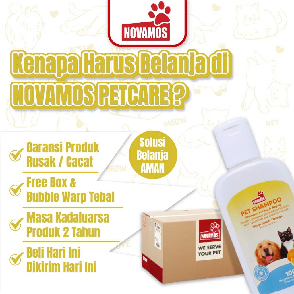 NOVAMOS Shampoo Kucing dan Anjing ( Shampoo + Conditioner Anti Kutu dan Jamur 100 ML )