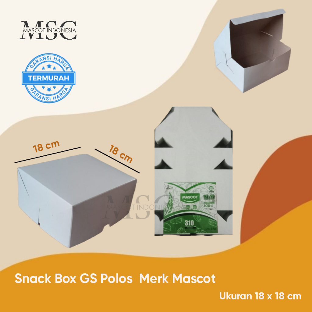 Snack box GS Polos Merk Mascot | Meal Box Polos Merk Mascot ukuran 18 x 18 cm
