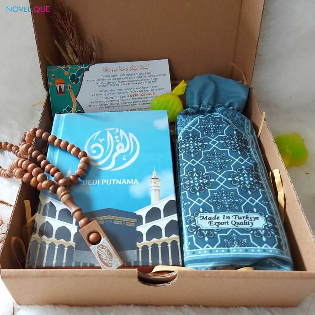 

Donesubego - Hampers Al-Quran Custom + Sajadah Tasbih FREE Kartu Ucapan Gift Set Muslimah Pernikahan