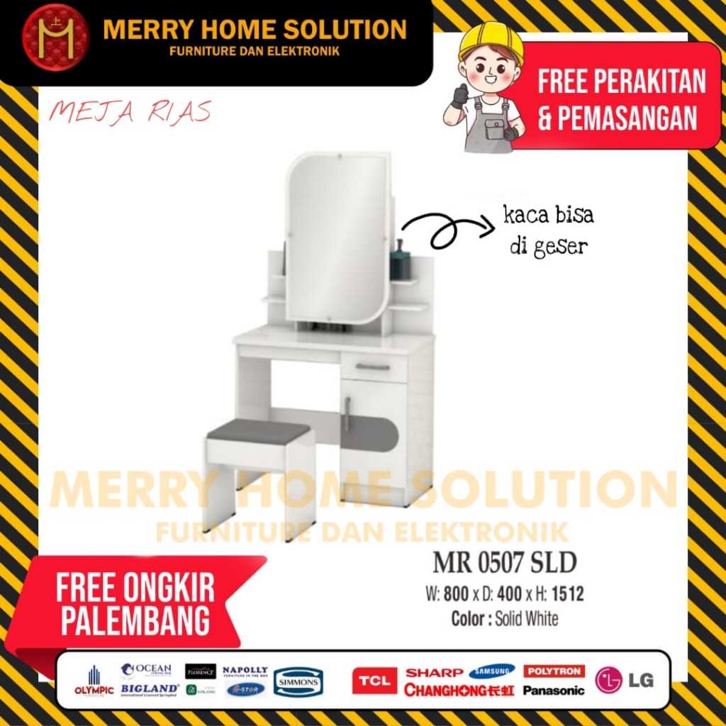 Meja rias putih kaca rias meja rias kaca bisa di geser MR 0507 meja rias sliding funiture palembang