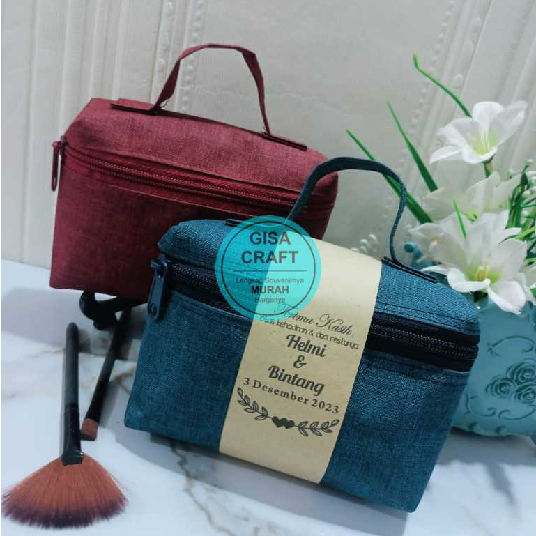 Gisacraft Souvenir pouch bag bahan D300 denim uk+- 14 x 10 x 5 cm , pouch kecantikan , pouch bag den