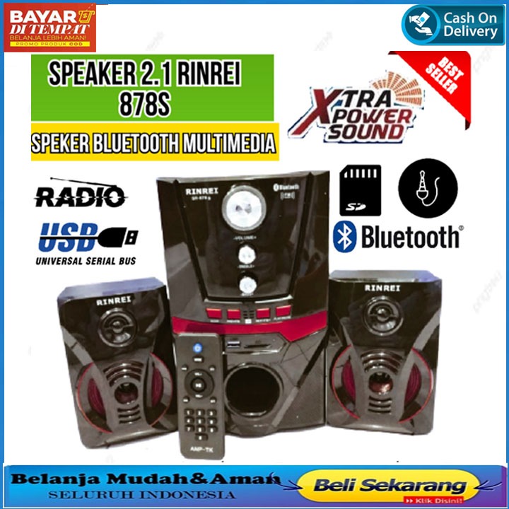 TERBARU Speaker Bluetooth Speaker Multimedia 2.1 Super Bass RINREI SR 878 S 55W Extra Bass Promo