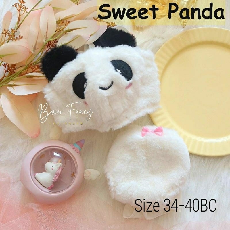 Bra Set Bulu Premium Karakter Panda Koala Kucing Kelinci Tanpa Kawat Set Sexy Cosplay Motif Hewan Lu