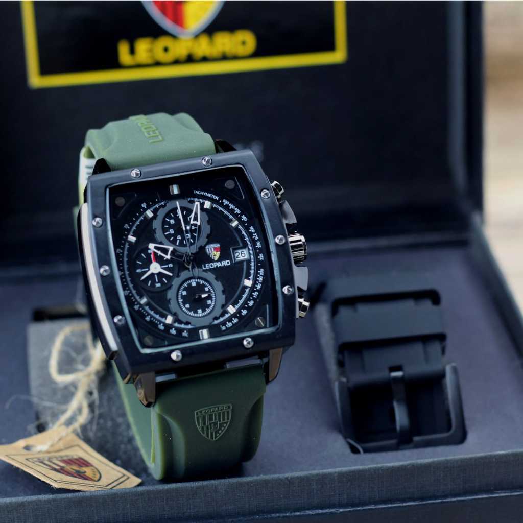 Jam tangan Pria Leopard 8829 tali silicon free tali silicon chronograp tanggal aktif sporty original