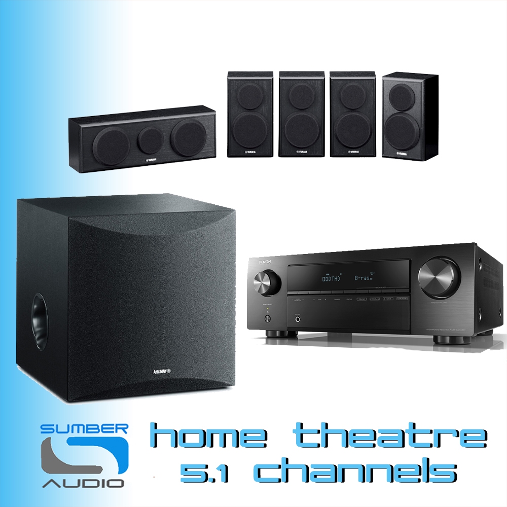 HOME THEATRE 5.1  SPEAKER YAMAHA NSPA-150 AMPLIFIER DENON AVRX250BT
