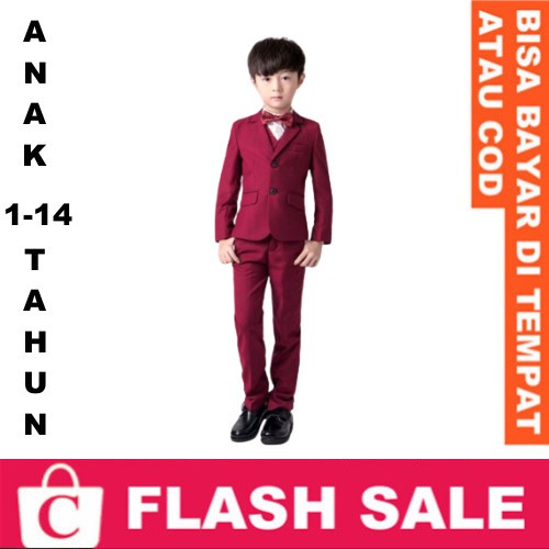 Anak Anak Usia Umur 1 - 14 th Jas Laki Blazer Cowok Slimfit Model Kekinian Celana MERAH MAROON HATI 