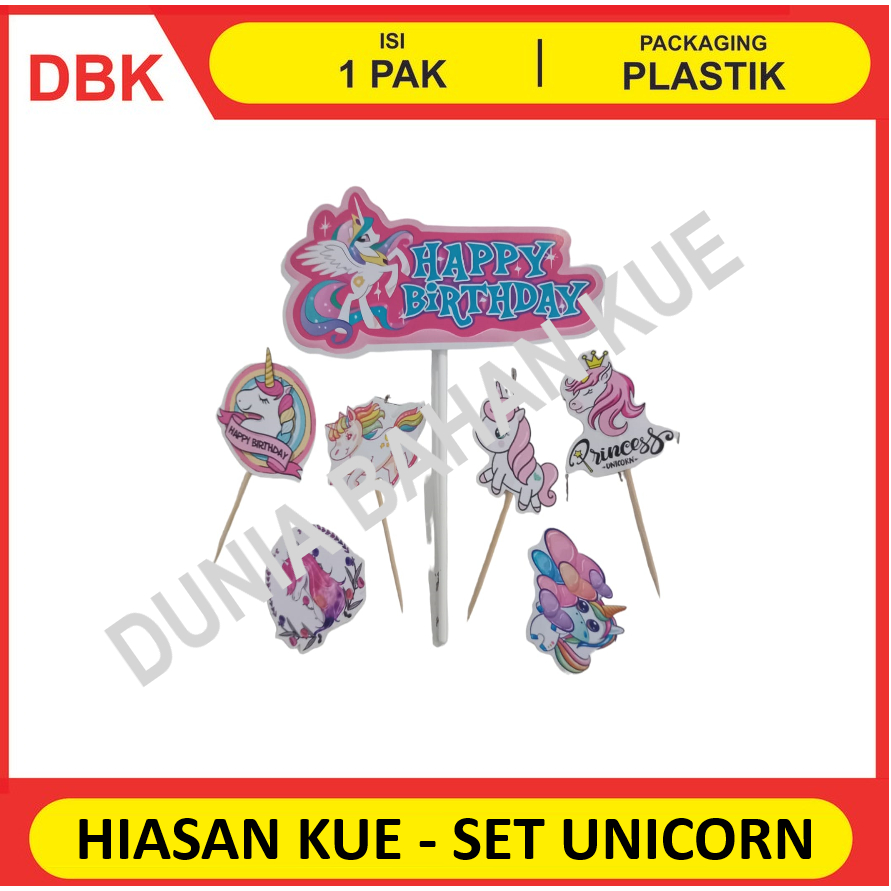 HIASAN KUE SET - UNICORN / CAKE TOPPER / DEKORASI KUE / CAKE DECOR