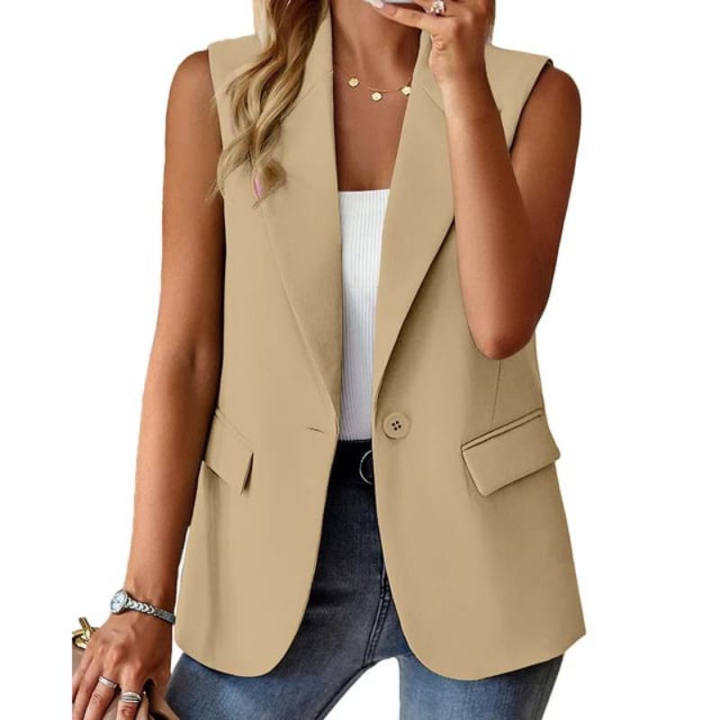 Vest Wanita Korea - Side Pocket - Blazer Wanita Tanpa Lengan