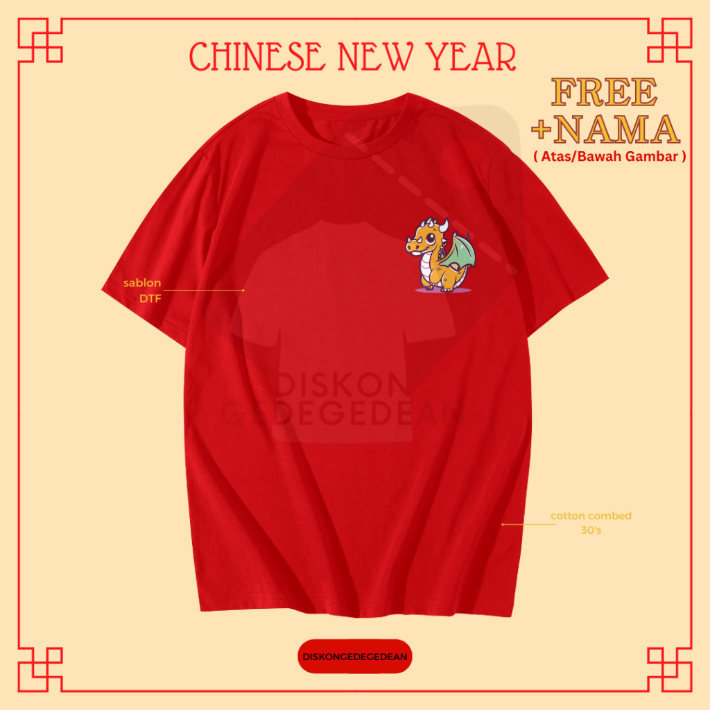 Diskongedegedean Kaos Imlek Shio Naga Baju Tshirt Logo Imlek Type 8