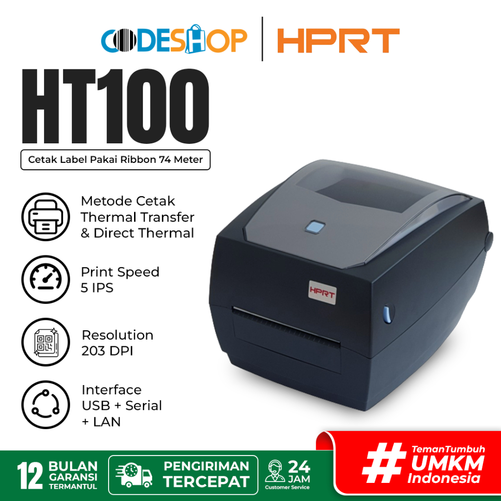 HPRT HT100 / HT-100 / HT 100 Printer Label Barcode 2 in 1