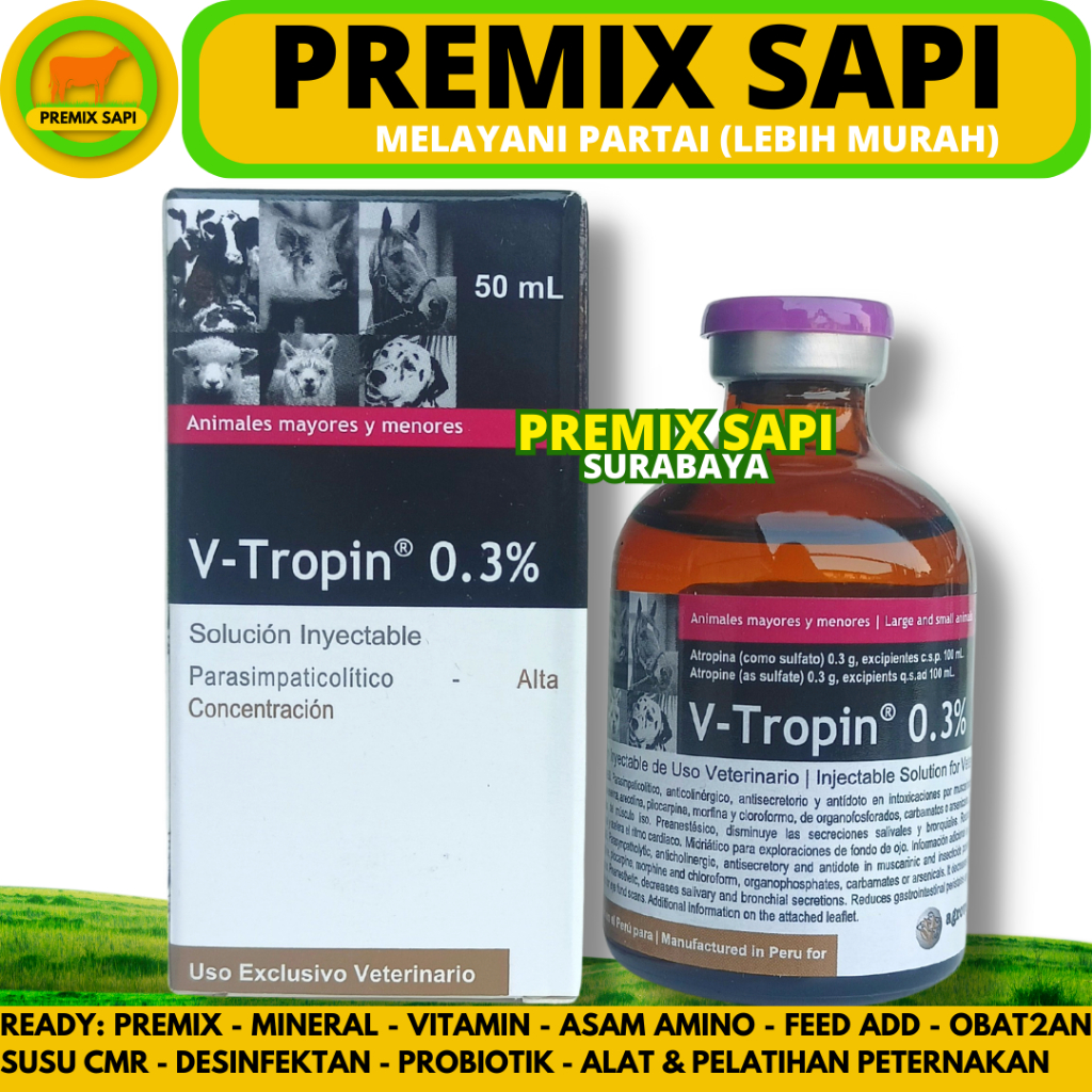 V TROPIN 50ML AGROVET - ED BLN 5 2025 - Atropin Hewan Sapi Kuda Kambing Anjing Kucing Vtropin