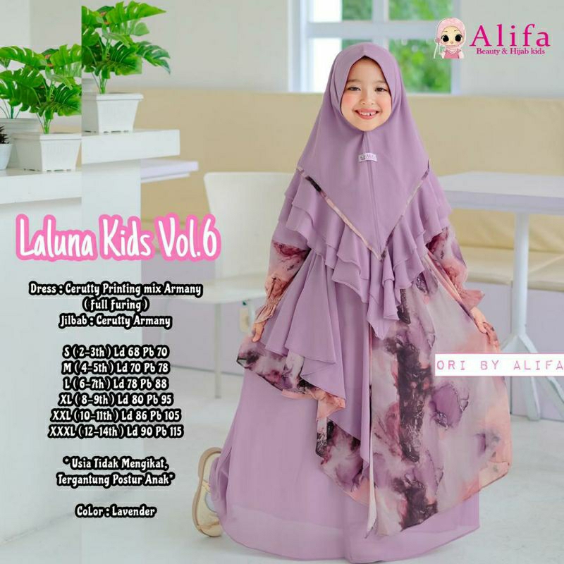 [ORI ALIFA] BAJU SET GAMIS ANAK LALUNA KIDS FREE JILBAB