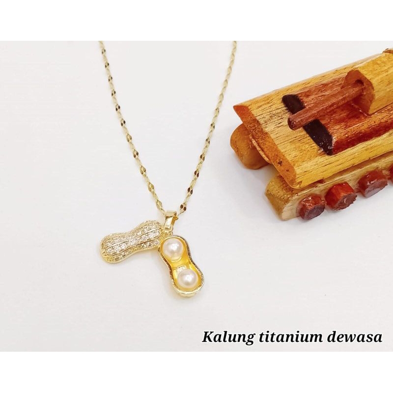 kalung titanium crom emas model liontin kacang