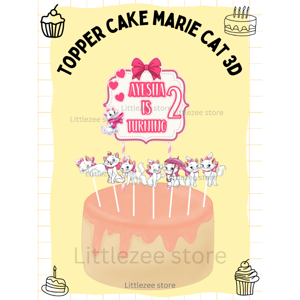 topper cake 3D marie cat / topper 3D tema marie cat / topper kue 3D marie / hiasan kue 3D / hiasan k