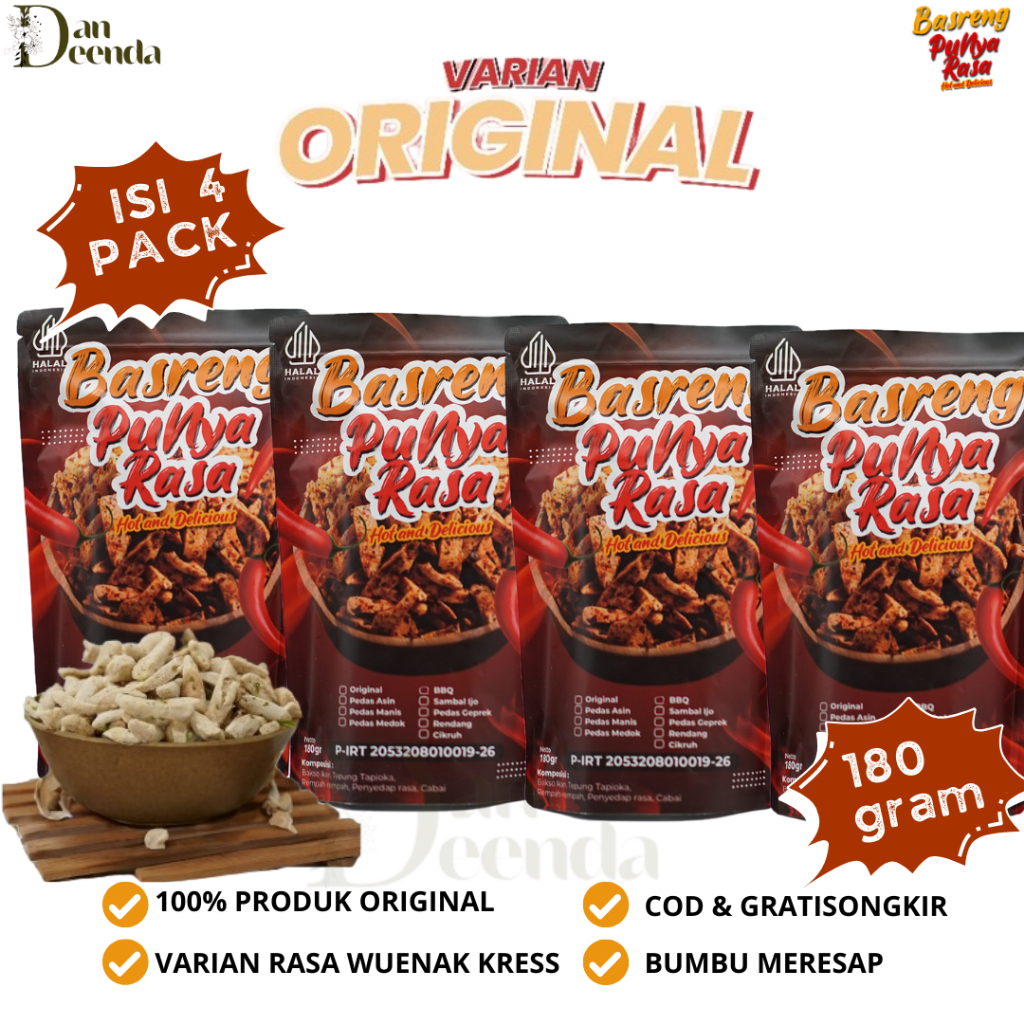 

Basreng Punya Rasa Original Paket Isi 4 Dengan Bumbu Melimpah Ekstra Daun Jeruk dan Cabai Asli 100%