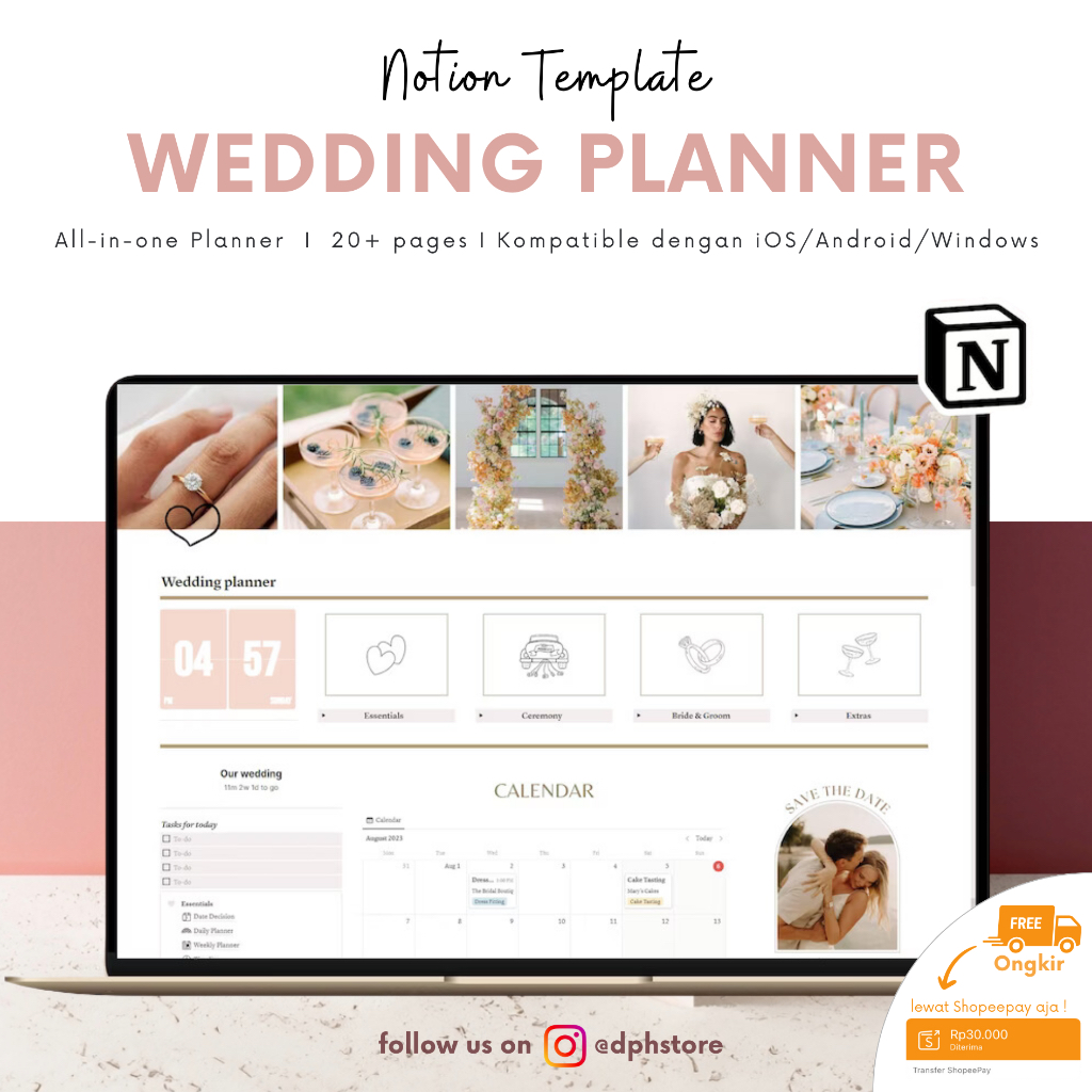 Wedding Planner Notion Template / Template Notion untuk Perencana Pernikahan/Kawinan - Digital Weddi