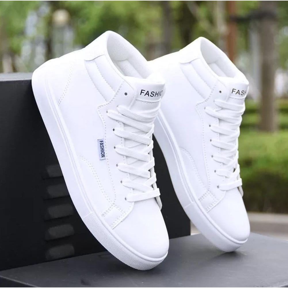 Sepatu Sneaker Putih/Hitam Polos, Sepatu Putih Casual Pria Wanita boots
