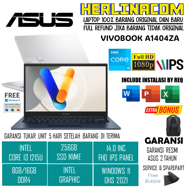 Laptop Asus vivobook 14 a1404za i3 1215 8GB 256gb 14.0 fhd ips Windows 11 OHS 2021