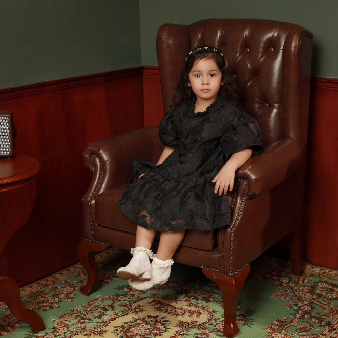 Black Puffy Jacquard Organza Dress