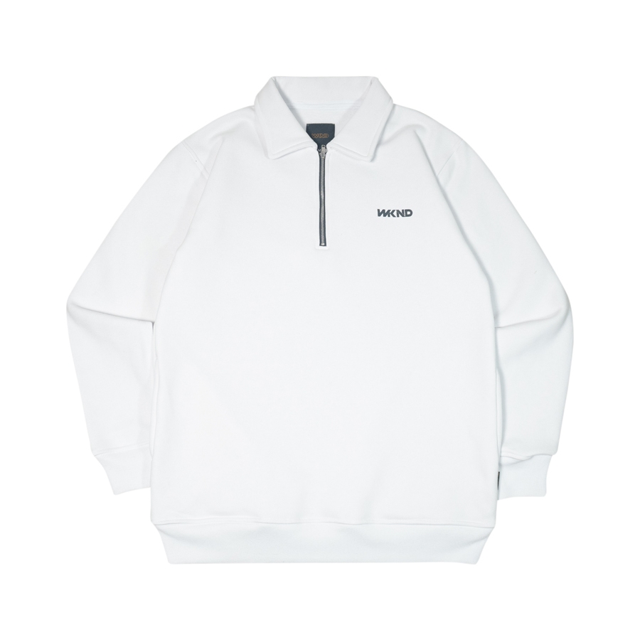 Crewneck half zip sweater putih wknd Moony white 1233