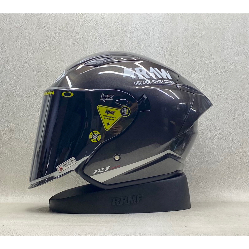 NHK R1 MAX Solid Gunmetal || Paket Ganteng - Visor Iridium I Helm NHK Half Face