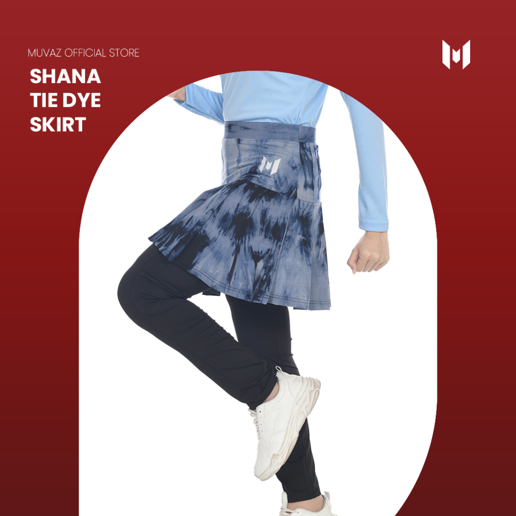 MUVAZ Rok Olahraga Shana Tie Dye Rok Olahraga Motif Abstrak Model Rempel Panjang 40 cm