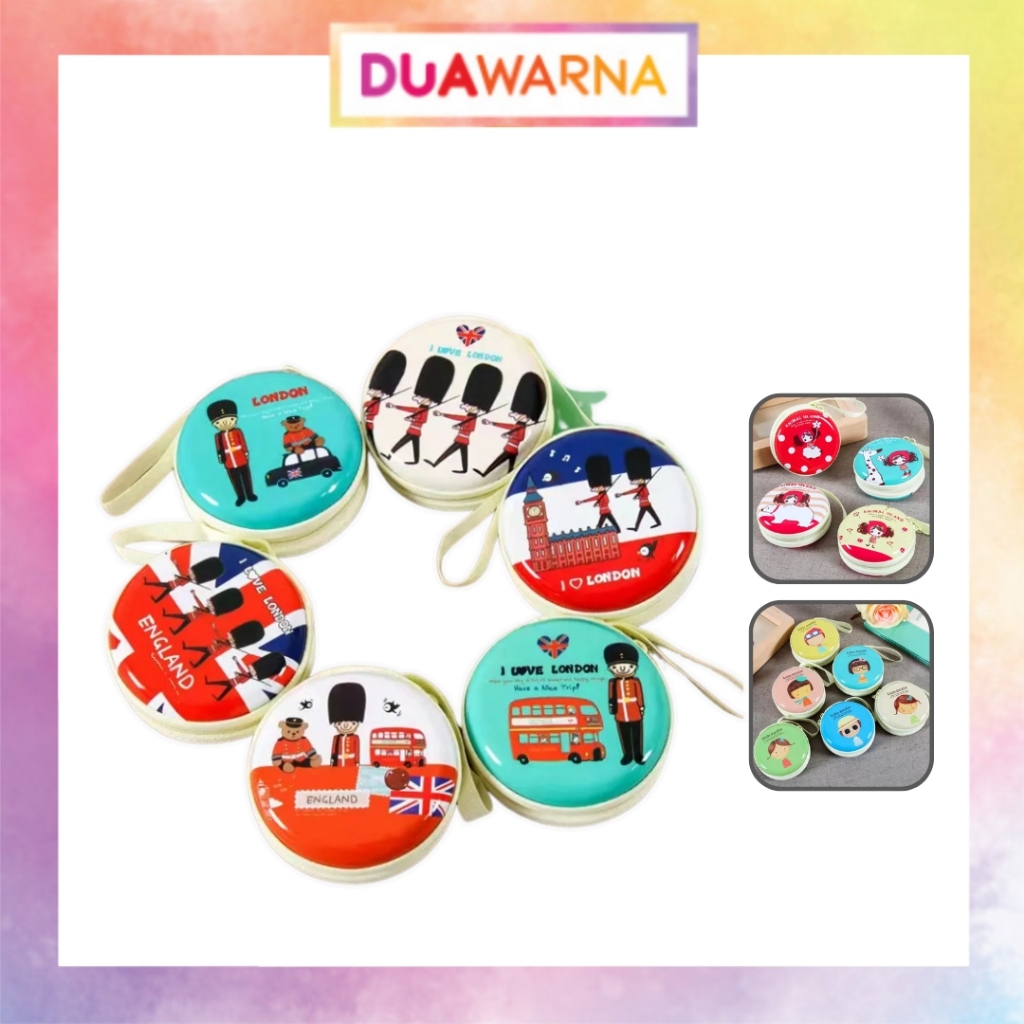 DuaWarna Dompet Koin Headset Bulat Motif Karakter