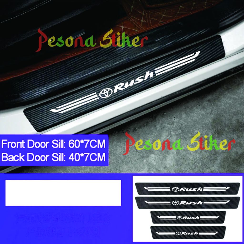 1set stiker carbon 3d mobil rush stiker sill plate pelindung pintu mobil toyota rush