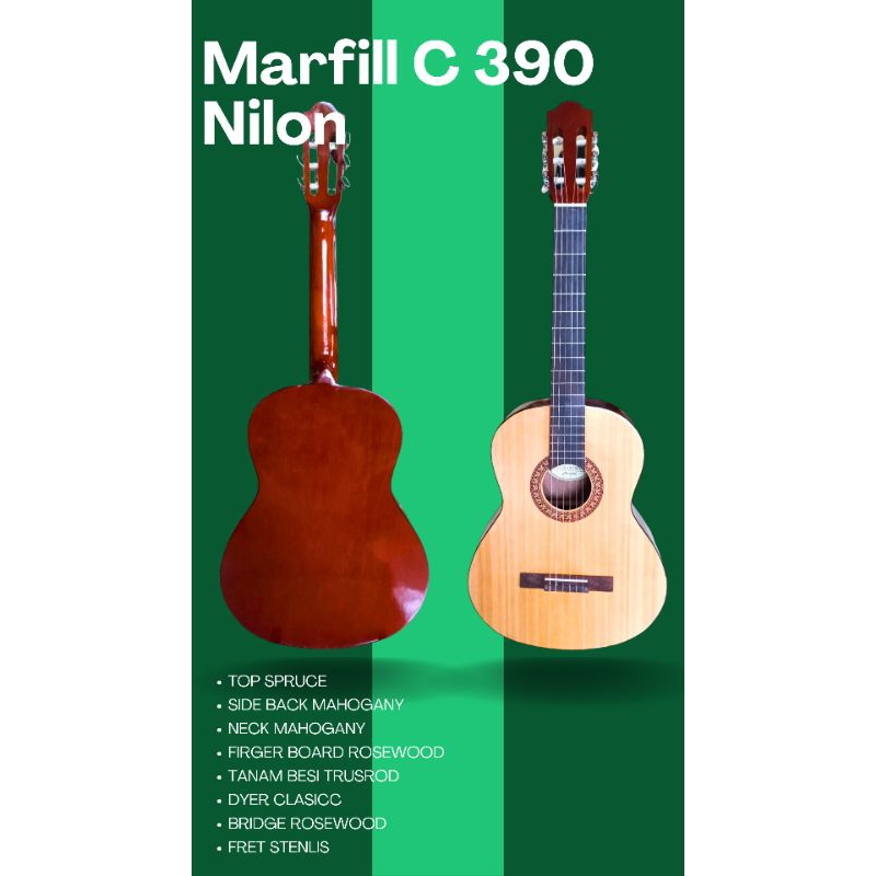 Gitar Akustik Marfill C 390 Custom Classic Nilon untuk pemula