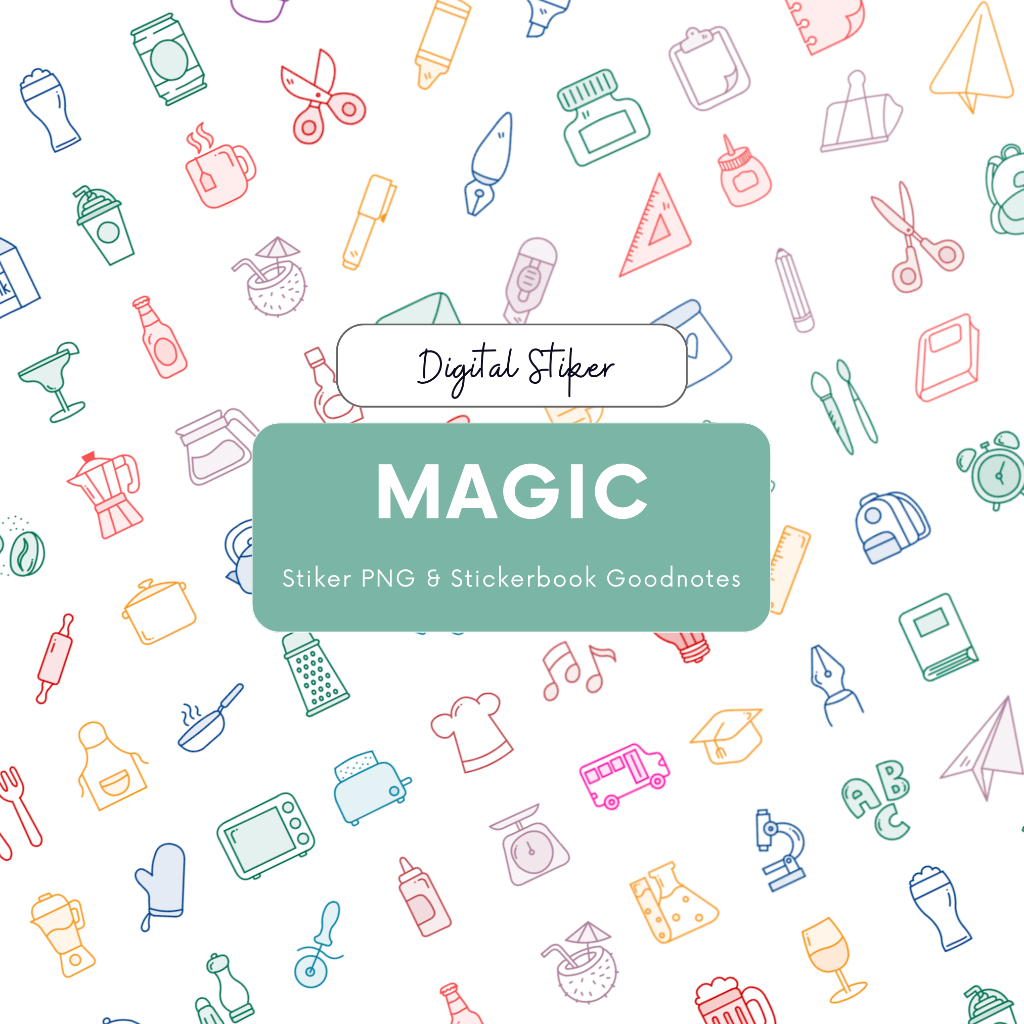 Magic Digital Stickerbook Goodnotes &amp; Samsung Notes/Sticker PNGs - Stiker Digital PNG/ Buku Stiker Goodnotes &amp; Samsung Notes  untuk Digital Planner/Notebook/Bujo/Journal di iPad/Android Tablet