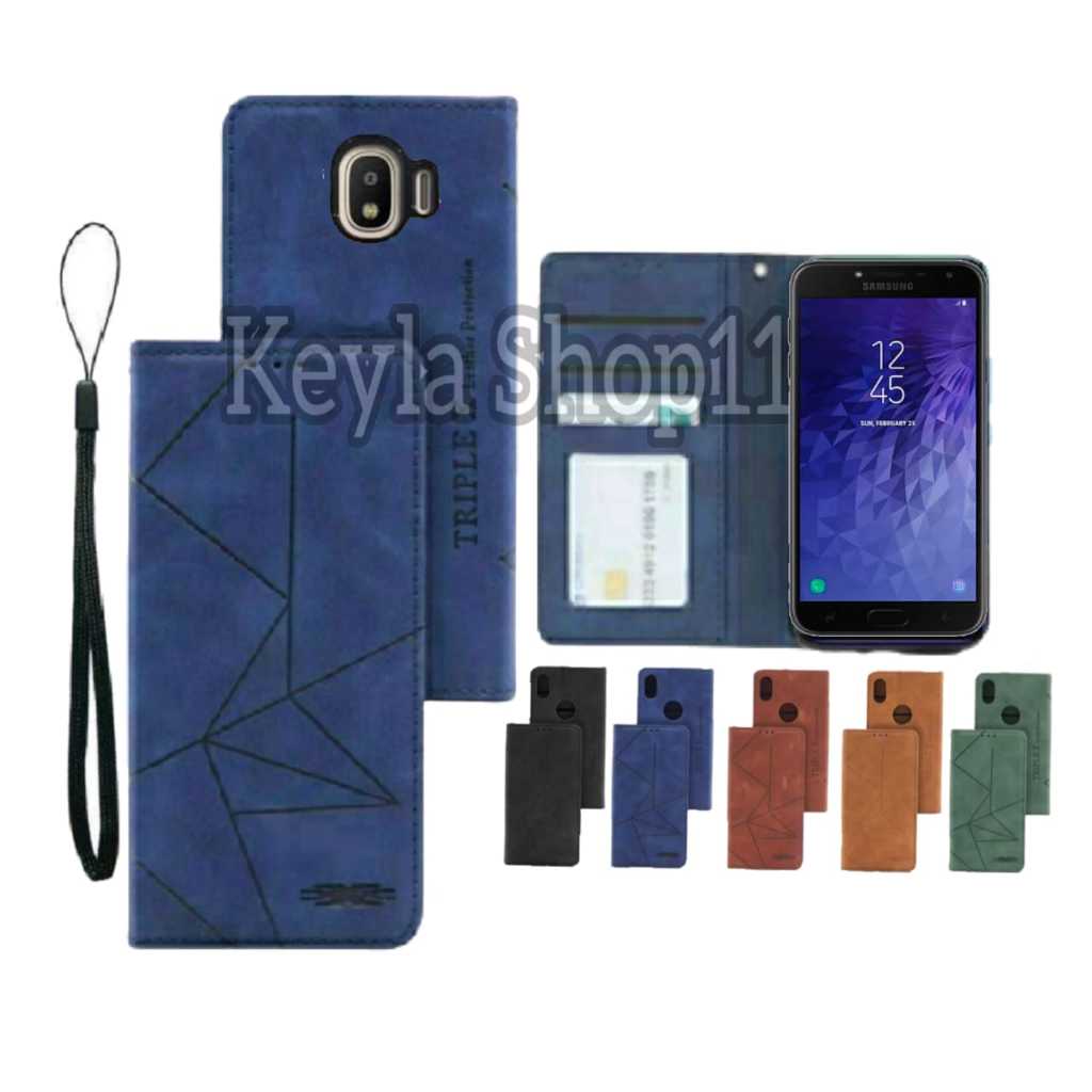 Case Flip Untuk SAMSUNG GALAXY J4 2018 Flip Cover Magnet Kulit Dompet Motif Casing  HP