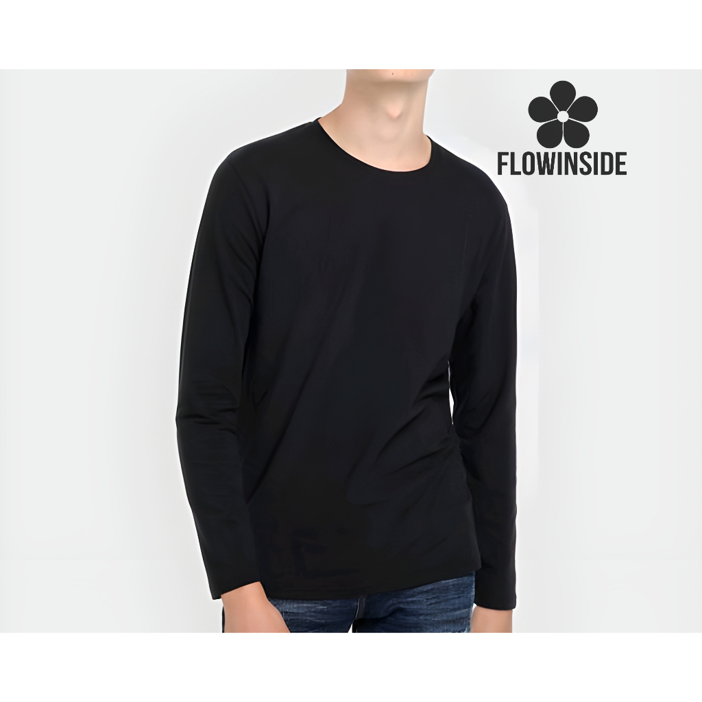 FLOWINSIDE BLACK TSHIRT LONG SLEEVE,KAOS TANGAN PANJANG PRIA,KAOS POLOS