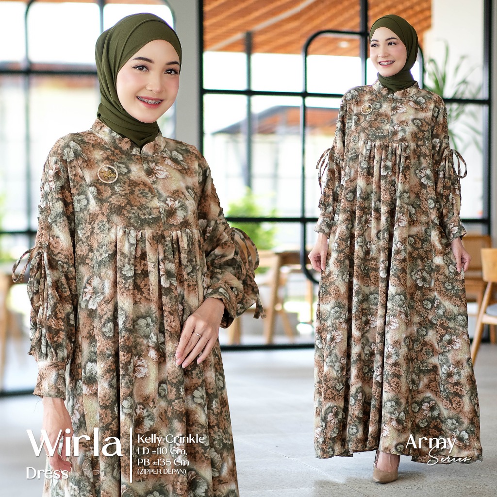Wirla Dress Wanita Muslim Kelly Cringkle Motif Bunga