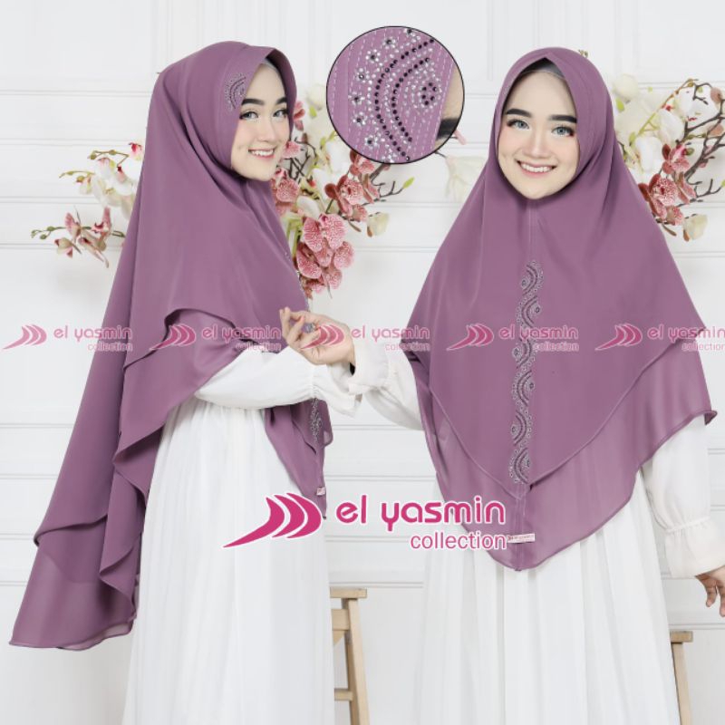 Kerudung Khimar 2 Layer Motif Payet Hijab Khimar Jilbab Elyasmin