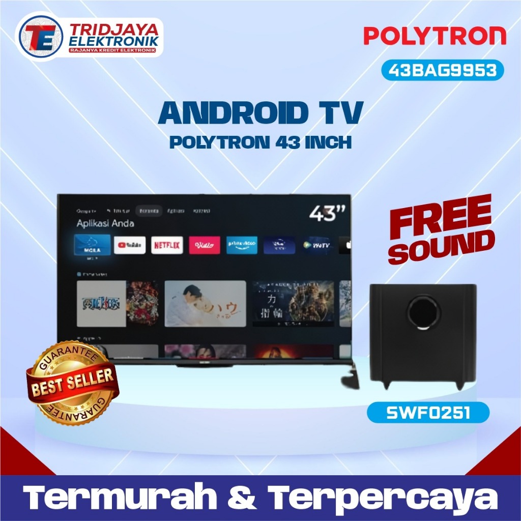 TV Polytron 43 Inch Smart Tv Android PLD-43BAG9953 FREE Soundbar SWF0251