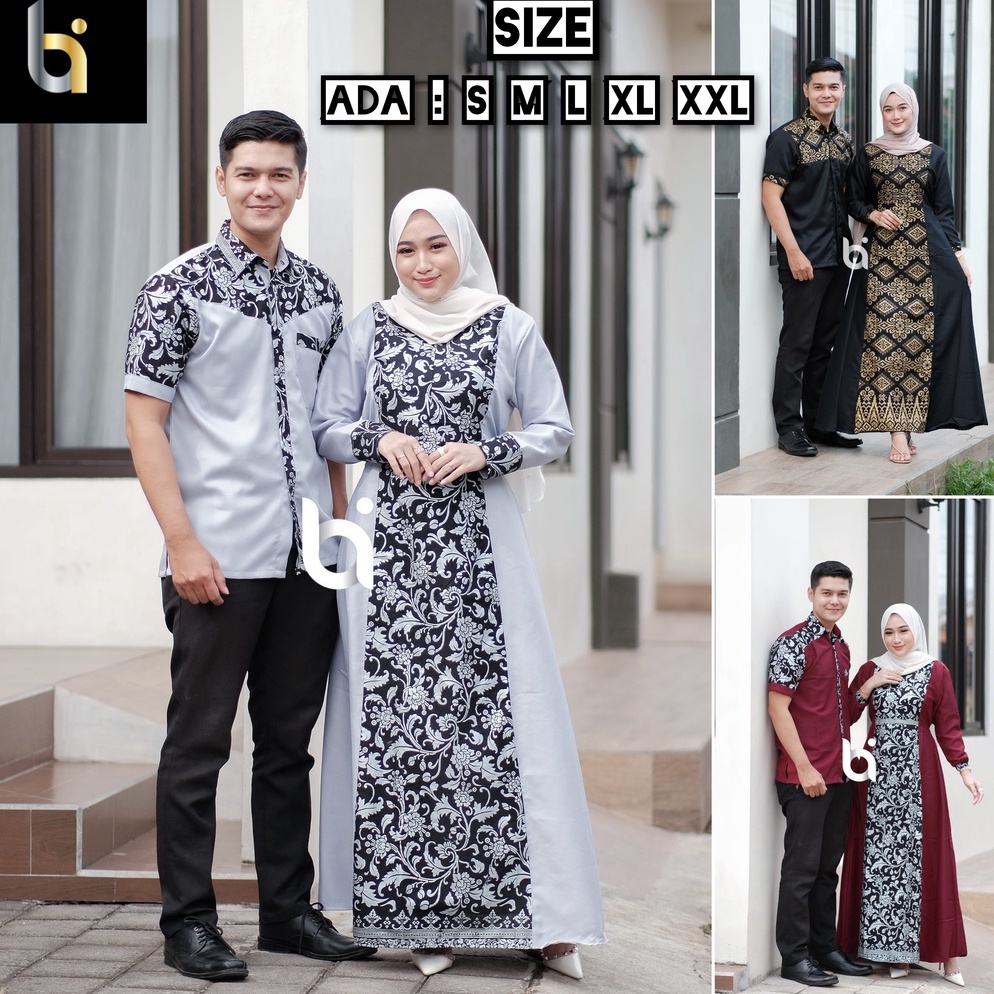 Baju batik cople gamis moscrep couple batik gamis pasangan muslim sarimbit keluarga cople suami istri wanita kapel kondangan ART U6K7