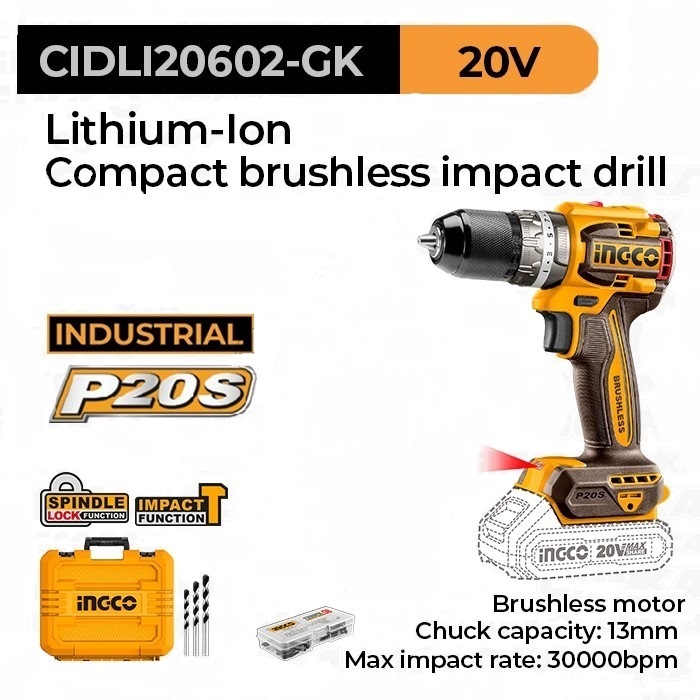 Bor Impact Cordless 13mm Brushless INGCO CIDLI20602 - UNIT ONLY