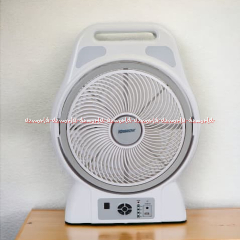 Krisbow 12inch Emergency Box Fan With Lamp Kipas Angin Dengan Lampu Darurat Bisa Charge Pakai Usb Ta