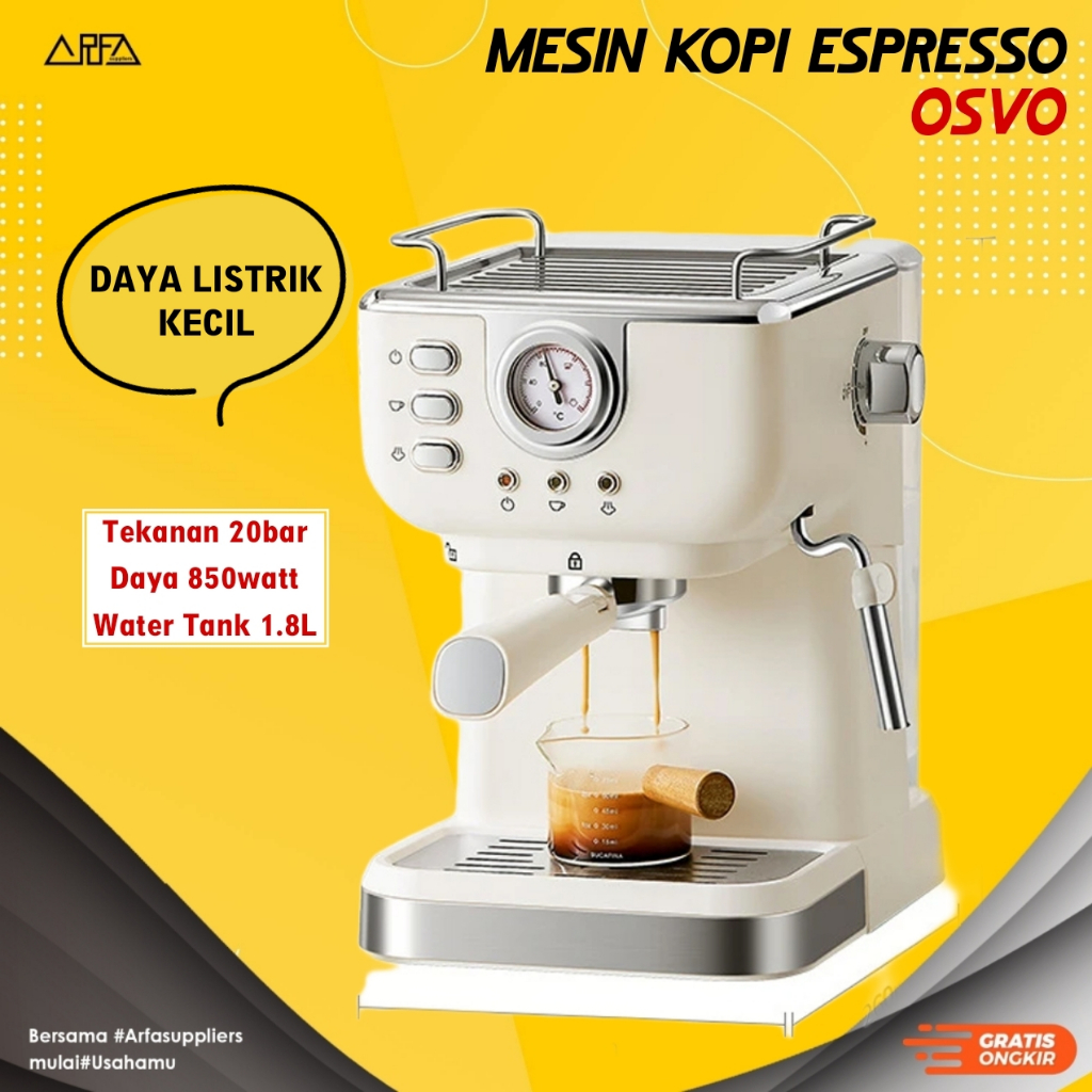 Mesin Kopi Espresso Low Watt 850watt 20bar 1.8L Osvo